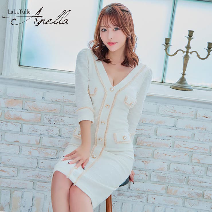 ツイード×フリンジパイピングミディアムドレス 韓国ドレス エレガントドレス | Tika | 詳細画像1 