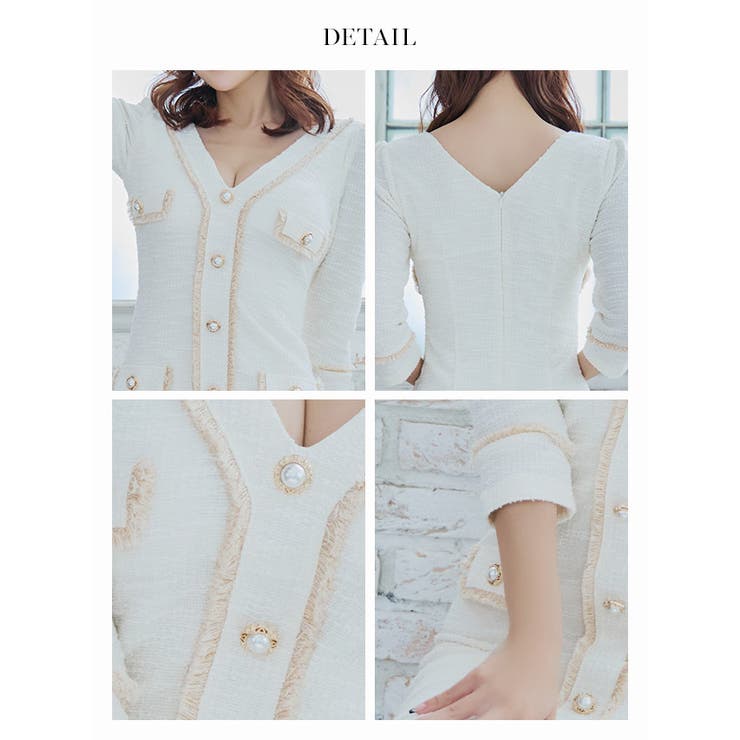 ツイード×フリンジパイピングミディアムドレス 韓国ドレス エレガントドレス | Tika | 詳細画像8 