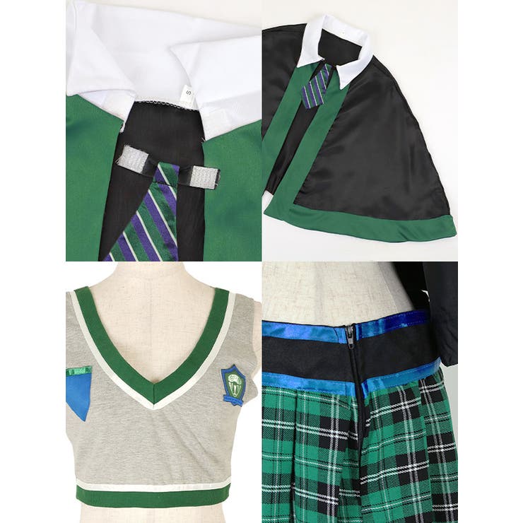 グリーンチェック制服風トップス×スカート×ケープコスチューム ハロウィンコスプレ… | Tika | 詳細画像9 