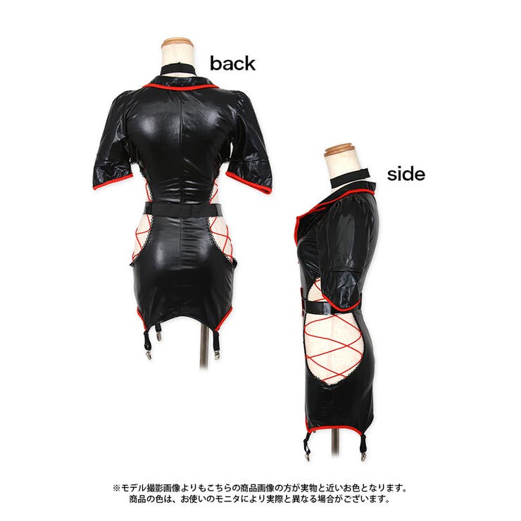 ボンテージ風セクシーブラックナース フロントジッパー サイド