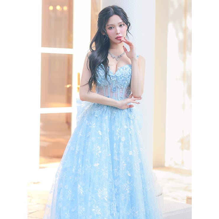 【LA直輸入】立体フラワー×ラメAライン＊スピンドル調整付き主役フレアロングドレ… | Tika | 詳細画像1 