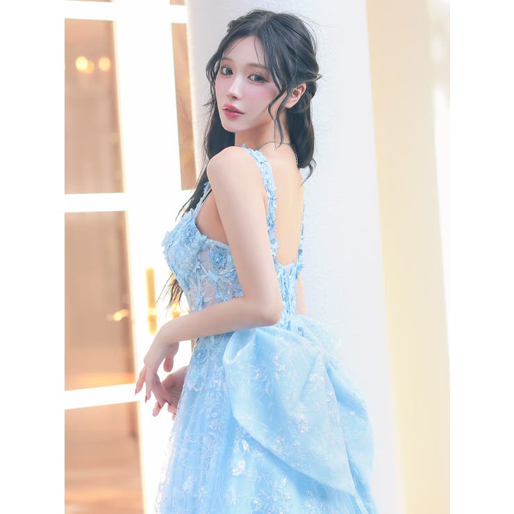 【LA直輸入】立体フラワー×ラメAライン＊スピンドル調整付き主役フレアロングドレ… | Tika | 詳細画像5 