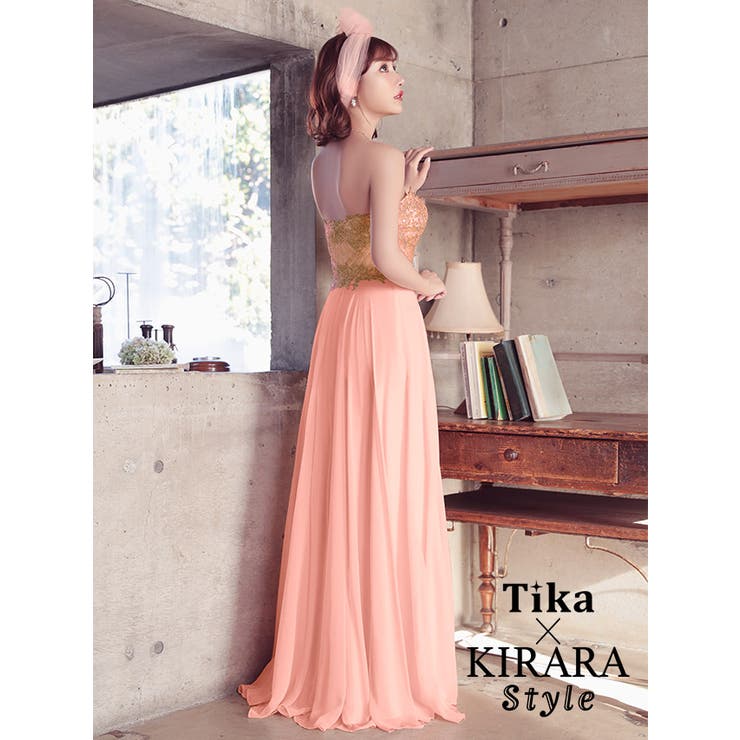 Tika ティカ ロングキャバドレス M ティカ Tika キャバドレス フラワーレースビジュー袖あり