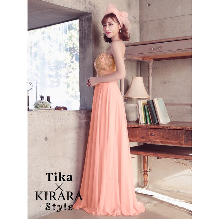 Tika ロングドレス　M 未使用　試着のみ Tika ドレス キャバドレス ワンカラーバストリボン肩あき