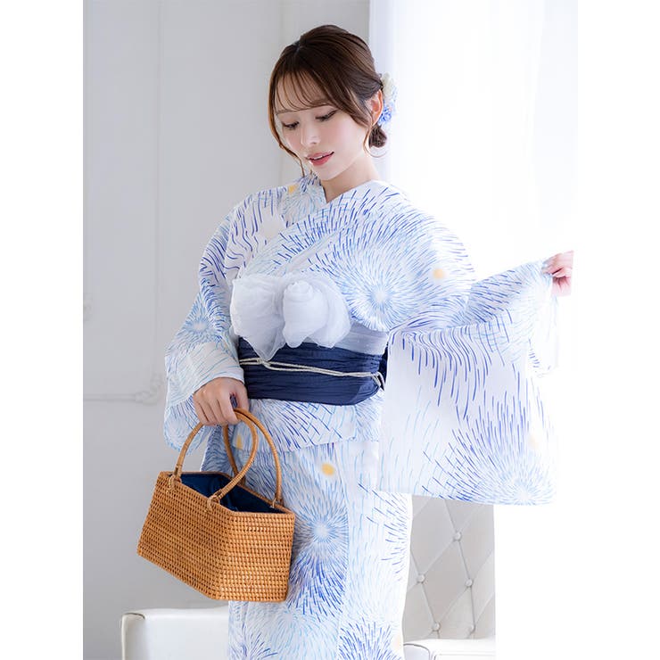 高級綿麻浴衣　花火　限定大特価 Tika 高級綿麻 浴衣 レディース 20代 30代 40代 50代 浴衣セット