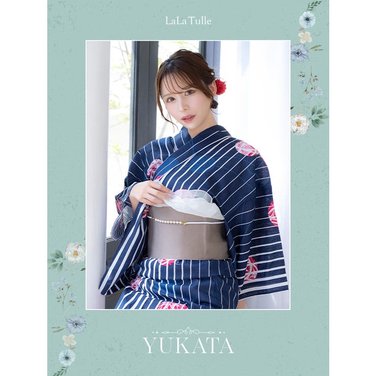 値下げ可！TIKA 浴衣　３点セット  作り帯付き　オプション有り 濃紺菖蒲柄浴衣3点セット レディース浴衣 作り帯[品番