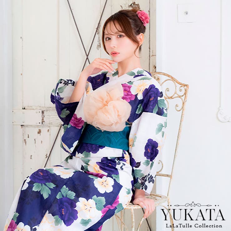 マルチフラワーデザイン浴衣 平帯 下駄 | Tika | 詳細画像1 