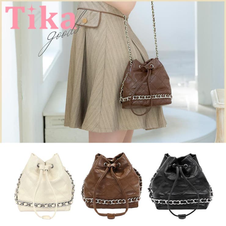 ブラウン | Tika キルティングチェーン巾着ミニ2WAYバッグ ショルダーバッグ | Tika