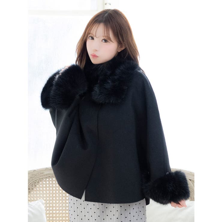 Tika フェイクファーマフラー付きポンチョコート キャバドレス小物 | Tika | 詳細画像1 