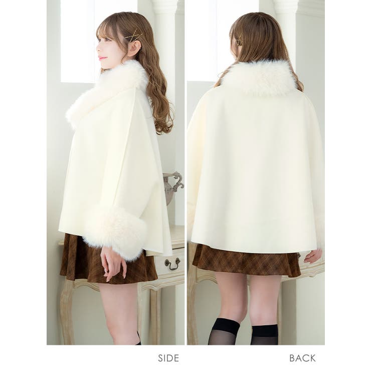 Tika フェイクファーマフラー付きポンチョコート キャバドレス小物 | Tika | 詳細画像6 