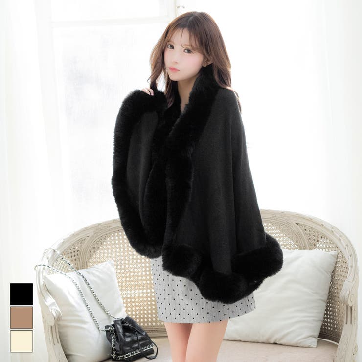 ブラック | Tika フェイクファーボリュームショール キャバドレス小物 | Tika