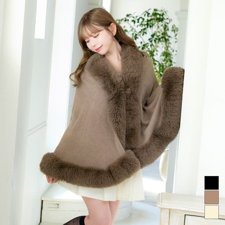 ブラウン | Tika フェイクファーボリュームショール キャバドレス小物 | Tika