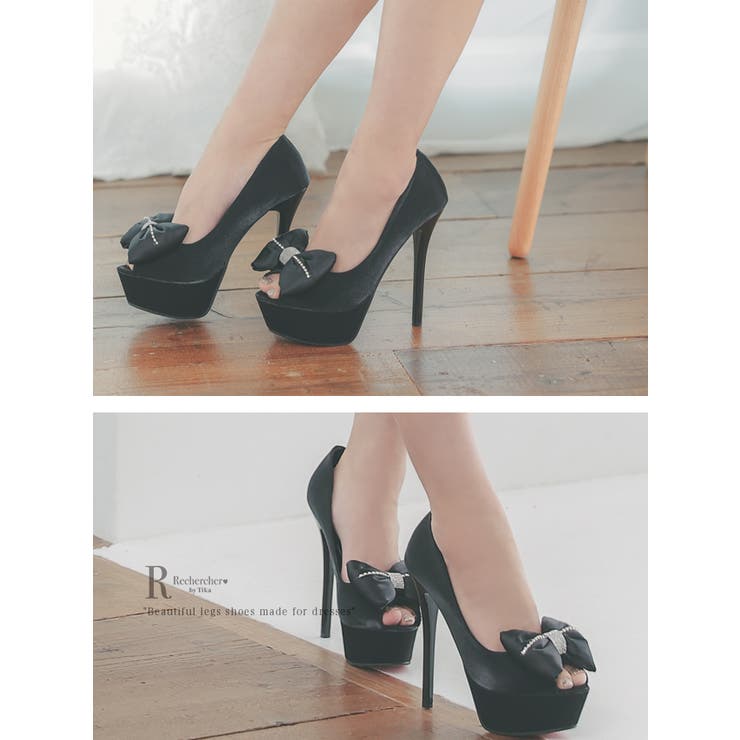 サテンリボンオープントゥハイヒールパンプス 14cmヒール 10cm以上 | Tika | 詳細画像2 