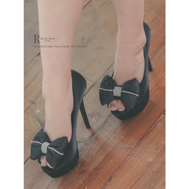 サテンリボンオープントゥハイヒールパンプス 14cmヒール 10cm以上 | Tika | 詳細画像3 