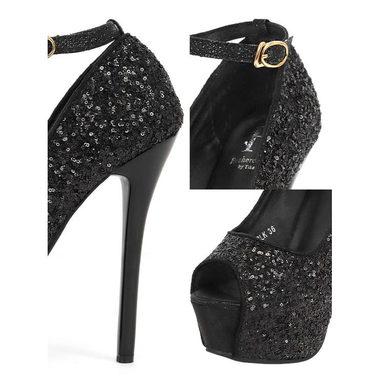 グリッターオープントゥパンプス＊14cmヒール×ストラップ付き アンクルストラッ… | Tika | 詳細画像5 