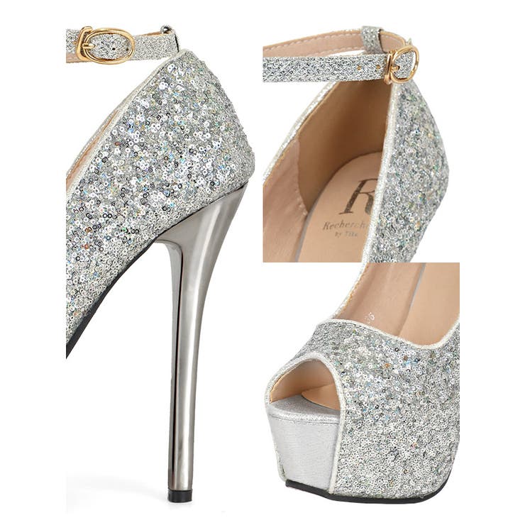 総スパンコール×アンクルストラップオープントゥパンプス ハイヒール 10cm以上 | Tika | 詳細画像5 