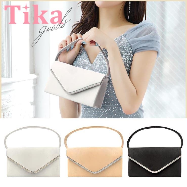 V字ビジューワンカラーサテン2WAYミニバッグ ハンドバッグ ショルダーバッグ | Tika | 詳細画像1 