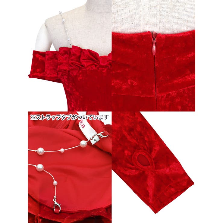 パールストラップショルダーリボンオフショルタイトミニドレス クリスマスドレス [品番：XK000013162]｜Tika（ティカ）のレディースファッション通販｜SHOPLIST（ショップリスト）