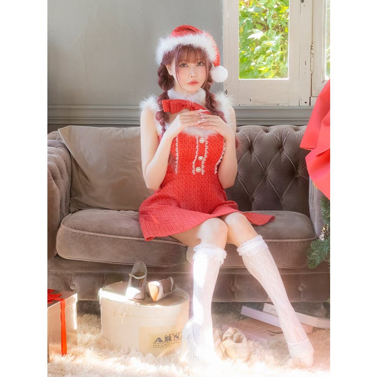 ツイード×ファー付きフレアリボンサンタコスチューム ガーリーサンタ ネックリボン | Tika | 詳細画像3 