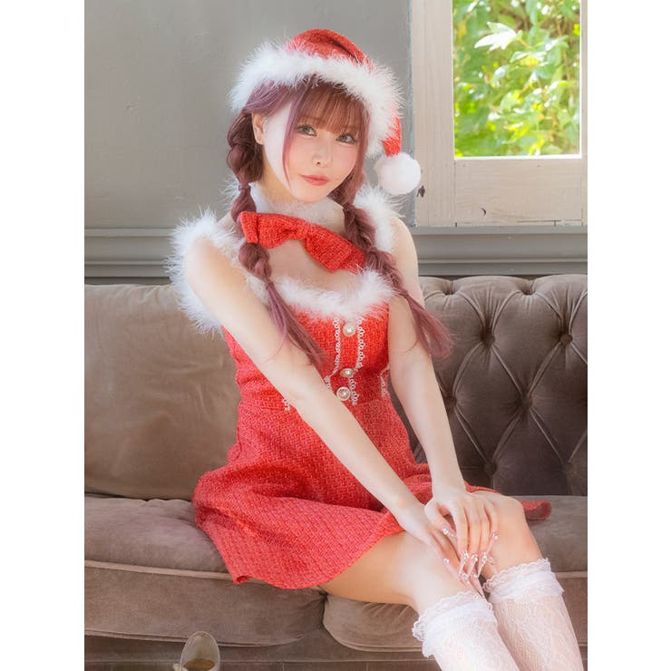 ツイード×ファー付きフレアリボンサンタコスチューム ガーリーサンタ ネックリボン | Tika | 詳細画像6 
