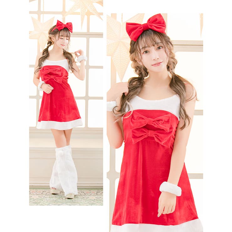 フロントダブルリボンAラインサンタコスチューム ガーリーサンタ サンタコスプレ | Tika | 詳細画像3 