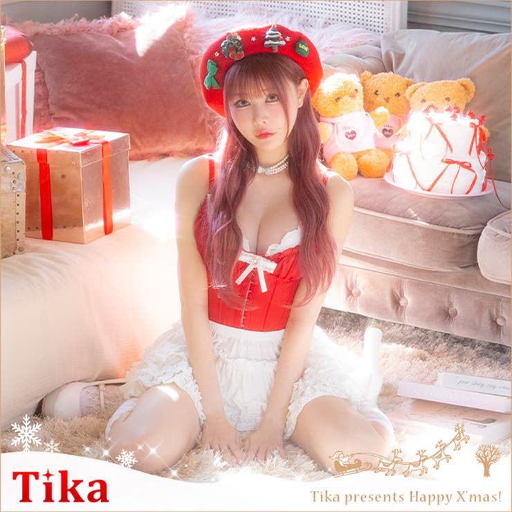 フロントホック×インナーパンツ付きフレアスカートのベレー帽サンタコスチューム | Tika | 詳細画像1 