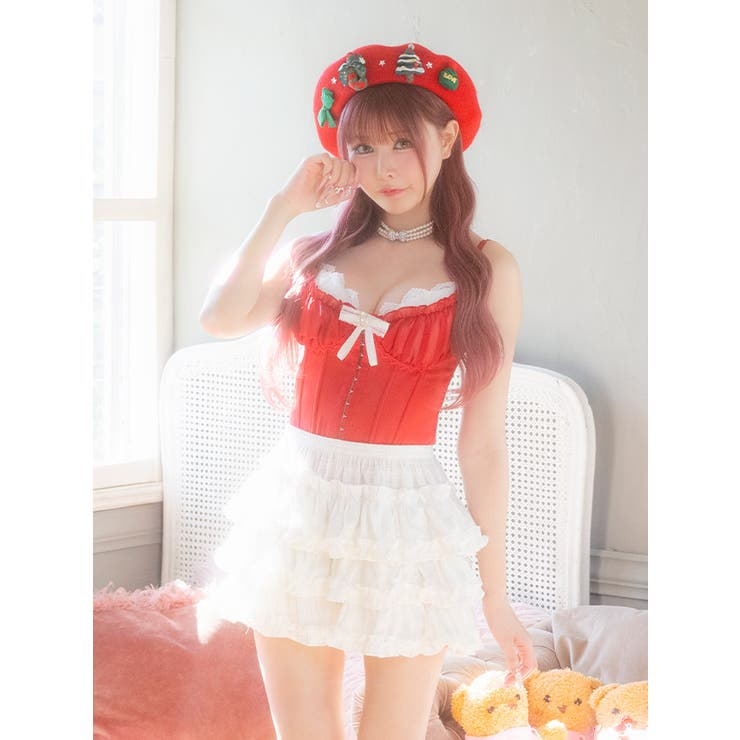フロントホック×インナーパンツ付きフレアスカートのベレー帽サンタコスチューム | Tika | 詳細画像2 