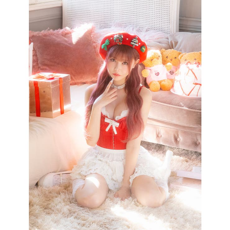 フロントホック×インナーパンツ付きフレアスカートのベレー帽サンタコスチューム | Tika | 詳細画像3 