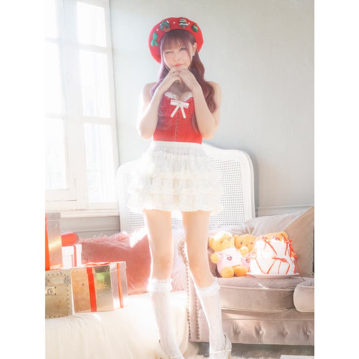 フロントホック×インナーパンツ付きフレアスカートのベレー帽サンタコスチューム | Tika | 詳細画像5 