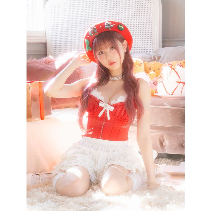 フロントホック×インナーパンツ付きフレアスカートのベレー帽サンタコスチューム | Tika | 詳細画像7 