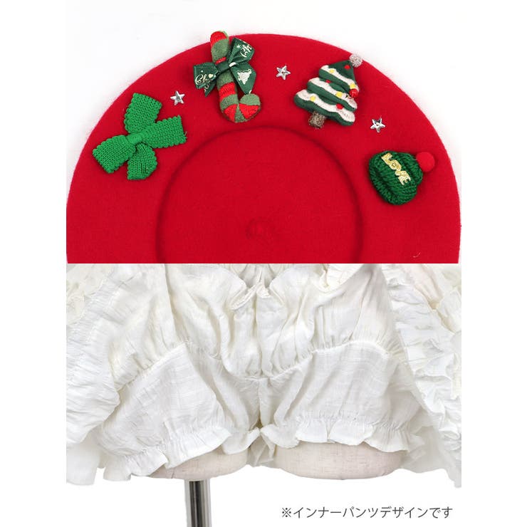 フロントホック×インナーパンツ付きフレアスカートのベレー帽サンタコスチューム | Tika | 詳細画像11 