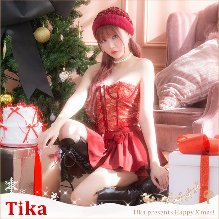 アンダーワイヤー入り×フレアスカートのスパンコールニット帽付きサンタコスチューム… | Tika | 詳細画像1 