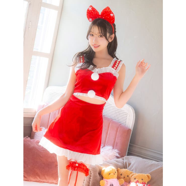 ウエストカット×フリル裾のガーター付きサンタコスチューム3点セット | Tika | 詳細画像2 