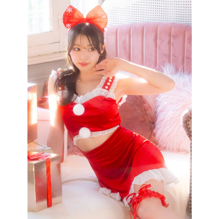 ウエストカット×フリル裾のガーター付きサンタコスチューム3点セット | Tika | 詳細画像3 