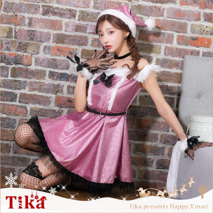 グリッターラメ×オフショルAラインサンタコスチューム サンタコスプレ | Tika | 詳細画像1 