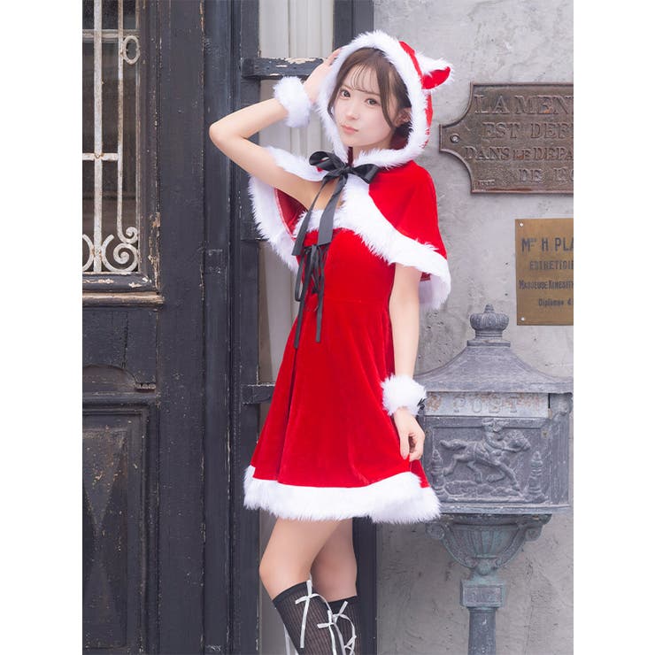 ねこ耳フードケープ付きAラインサンタコスチューム サンタコスプレ ガーリーサンタ | Tika | 詳細画像6 