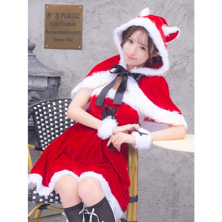 ねこ耳フードケープ付きAラインサンタコスチューム サンタコスプレ ガーリーサンタ | Tika | 詳細画像4 