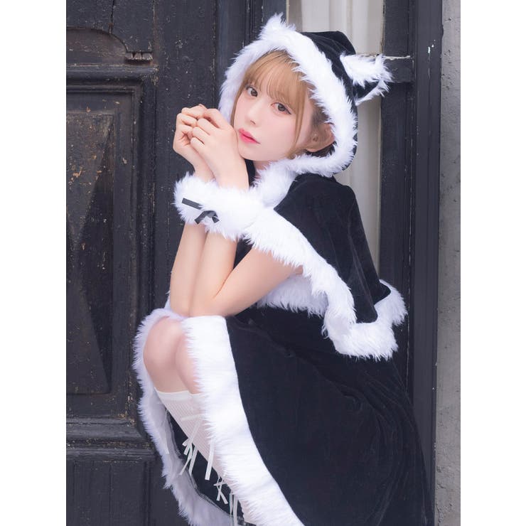 ねこ耳フードケープ付きAラインサンタコスチューム サンタコスプレ ガーリーサンタ | Tika | 詳細画像7 