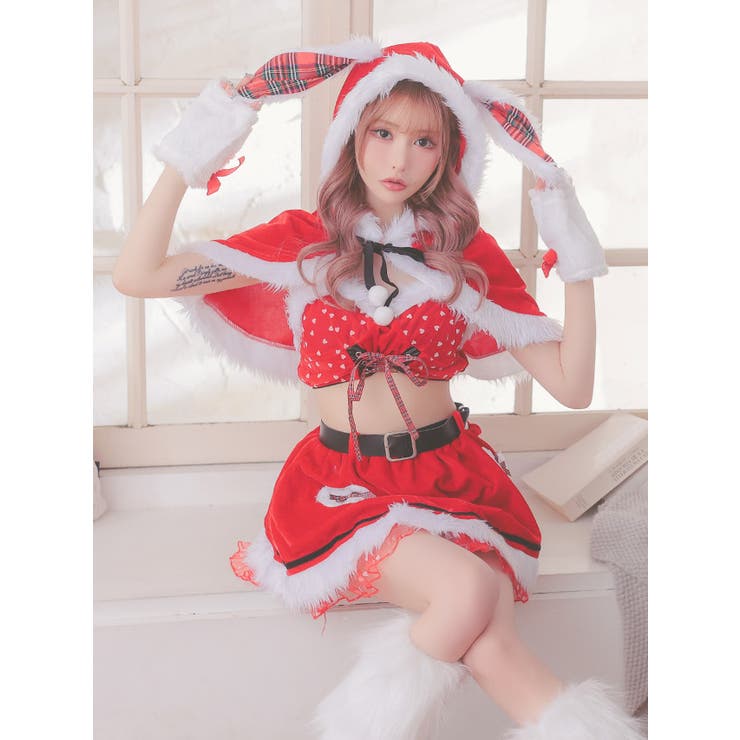 Tika] サンタ 黒っぽい コスプレ レディース 可愛い サンタコス バニーガール メイド バニー クリスマス ファー付き胸開き