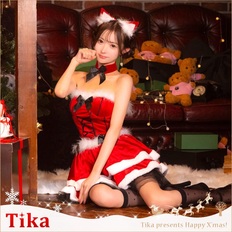 バックレースアップフレアキャットガールサンタコスチューム サンタコスプレ | Tika | 詳細画像1 