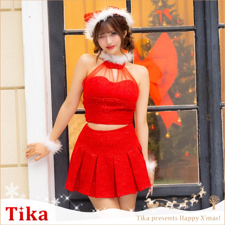 プリーツスカート×チョーカー付きサンタコスチューム ガーリーサンタ セクシー | Tika | 詳細画像1 