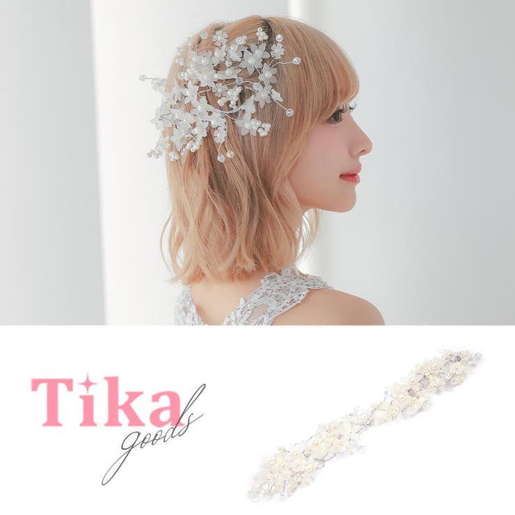 クリアホワイトフラワーモチーフヘアアクセサリー 韓国アクセサリー | Tika | 詳細画像1 
