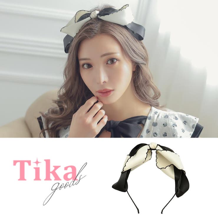ねじれモノトーンビッグリボンカチューシャ 韓国アクセサリー ガーリーカチューシャ | Tika | 詳細画像1 