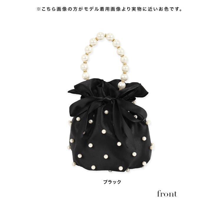 サテン巾着散りばめパール×ハンドル2WAYバッグ ハンドバッグ