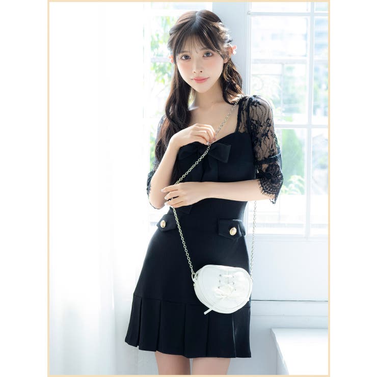 ハートモチーフレースアップ2WAYミニバッグ 韓国バッグ ガーリーバッグ | Tika | 詳細画像3 