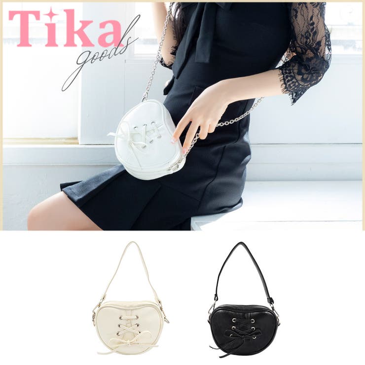 オフホワイト | ハートモチーフレースアップ2WAYミニバッグ 韓国バッグ ガーリーバッグ | Tika