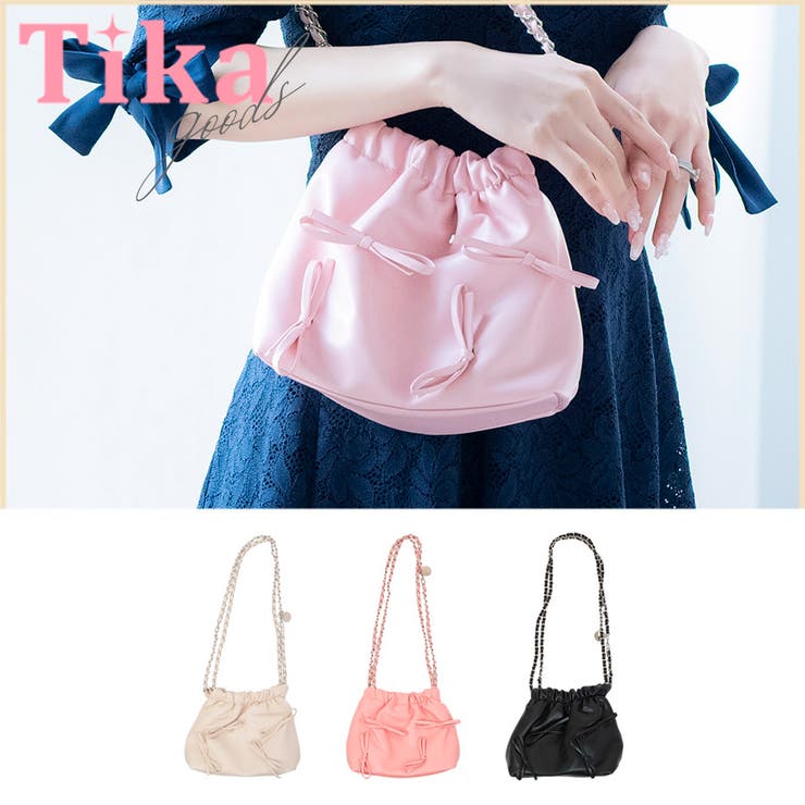 ピンク | チェーンレザーハンドルガーリーリボンミニバッグ 韓国バッグ ショルダーバッグ | Tika