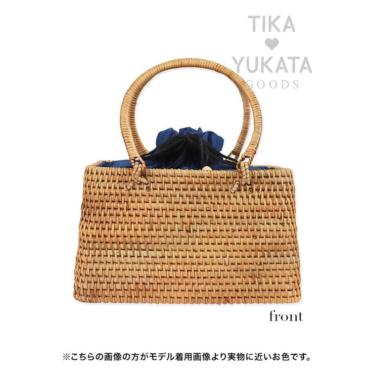 スクエア型巾着かごバッグ浴衣小物ハンドバッグ浴衣バッグ巾着バッグベージュネイビーTikaティカ