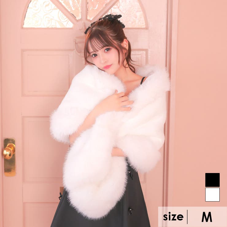 フェイクファー付き大判ショール アウター 羽織[品番：XK000010283