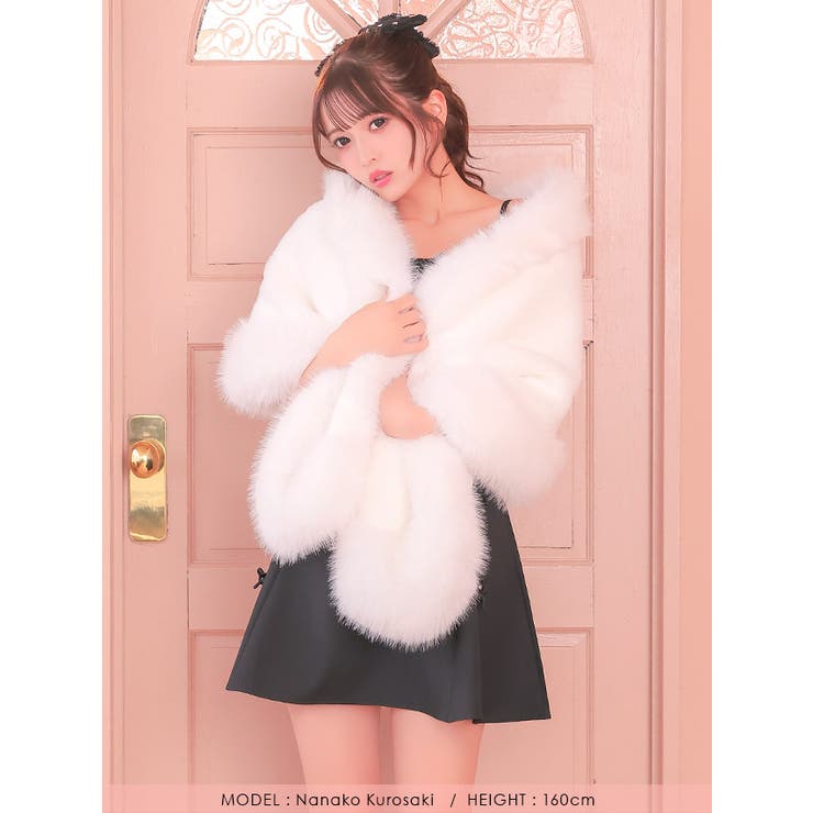 フェイクファー付き大判ショール アウター 羽織[品番：XK000010283